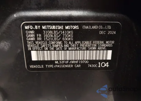 2024 Mitsubishi Mirage G4 Es from USA, damaged, VIN ML32FUFJ9RHF19700